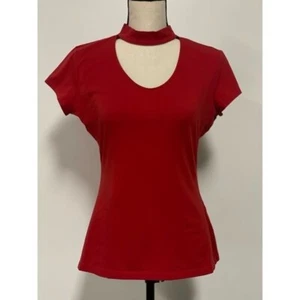 New York & Company Soho Jeans Mock V-Neck Short Sleeve T-Shirt Red Size M - Picture 1 of 5