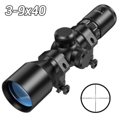 3-9X40 Compact Rifle Scope Mil-Dot Reticle Hunting Telescope w/Scope Mounts - Image 1 of 4