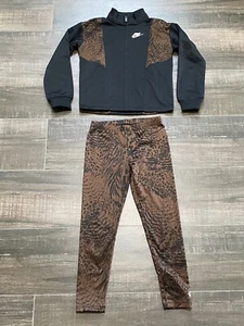 Nike Girls Size 5 Track Jacket Leggings Set Cacao Wow - Cacao/Black Animal Print - Picture 1 of 10