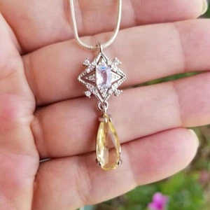 Sterling Silver Art Deco Citrine Necklace, Australian Crystal Citrine Necklace - Picture 1 of 5