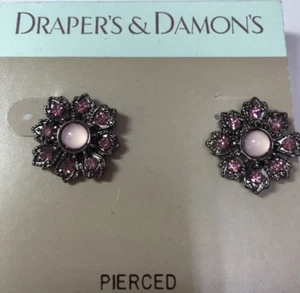 Draper & Damon's Pierced Earrings VINTAGE Rhinestones Pink Purple Facets Crystal - Picture 1 of 3