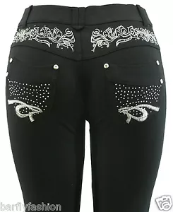 Plus Size NEW Ladies Stretchy Black Embroidery Skinny Jeans Jeggings Leggings - Picture 1 of 7