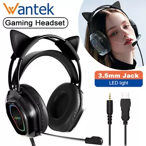 Over-ear Gaming Headset with Microphone 3.5mm Cat Ear Headphone for PC PS Xbox - Picture 1 of 9