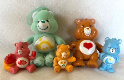 5 Pc. Care Bares Lot, 3" Vinyl Jointed Heart Bear, 4" Cloth & 3  Sm. Vinyls - Image 1 of 4