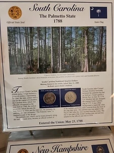 Hoja de colección de estampillas de cuartos de la estadidad de la Sociedad Conmemorativa de Carolina del Sur - Imagen 1 de 9