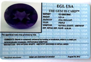 EGL USA 3.21 CT LOOSE NATURAL GEMSTONE PURPLE AMETHYST OVAL FEBRUARY BIRTHSTONE - Picture 1 of 7