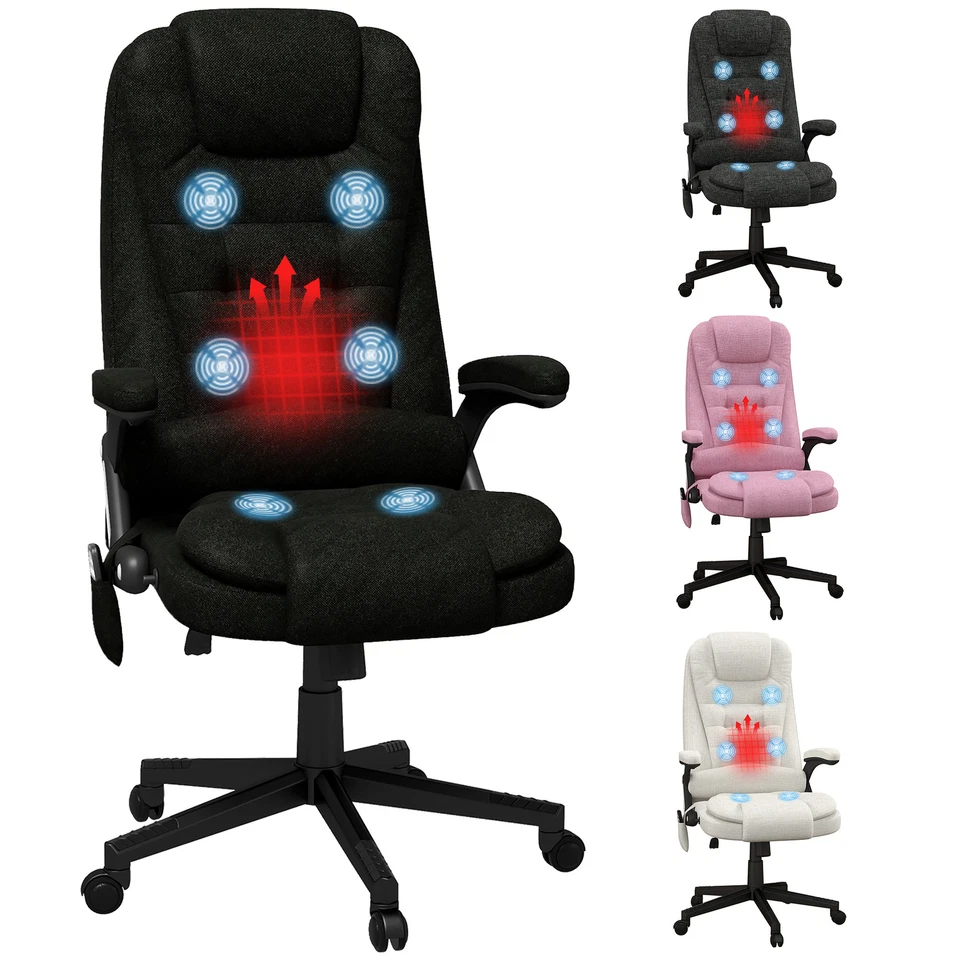 Silla de Oficina de Masaje con 6 Puntos Calor Lino Silla de Oficina Ejecutiva Foto 1 de 1