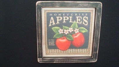 Primitive Country Print **HONEY CRISP APPLES** in black frame 8" x 8" - Image 1 of 3