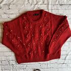 New York & Company Red Cable Knit Sweater Bedazzled Christmas Card Top Holiday