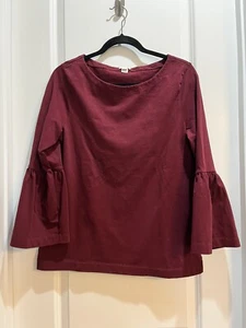 J.CREW Medium Burgundy Long Bell Sleeve Boat Neck Top/Shirt Armpit To Armpit 19” - Picture 1 of 6