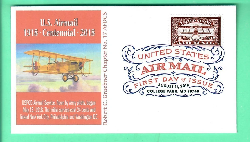 #5282 Centennial Air Mail RED FDC, AUG. 11,2018, Graebner Cachet, Digital Cancel - Image 1 of 2