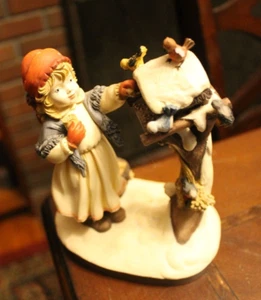 Dolfi ~ Lisi Martin ~ Hand Painted Figurine ~ Girl Feeding Birds in Winter - Picture 1 of 1