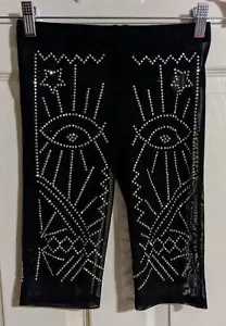 Club Exx Black Mesh Biker Shorts S Silver Studded Sheer Eye Dolls Kill Rave Y2K - Picture 1 of 5