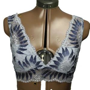 Aerie Floral Lace Mesh Bralette V-Neck Lined Cups Stretchy Wireless Periwinkle S - Bild 1 von 14