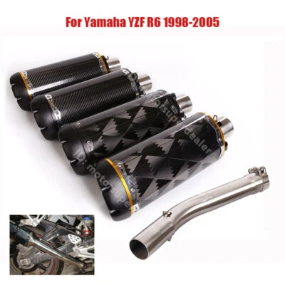 Slip for Yamaha YZF R6 1998-2005 Exhaust Tips Carbon Tail Muffler Mid Link Pipe - Image 1 of 4