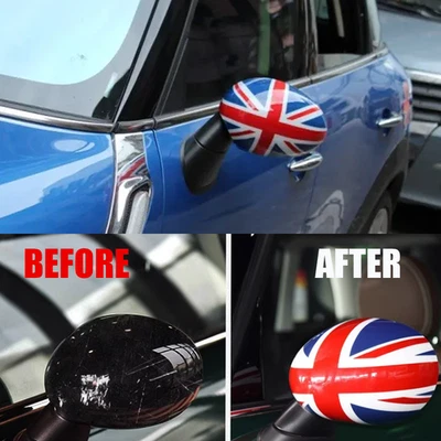 2 Calotte specchietti Union Jack rosso blu bianco per Mini Cooper R55 R56 R57 R58 R60 R61 - Immagine 1 di 4