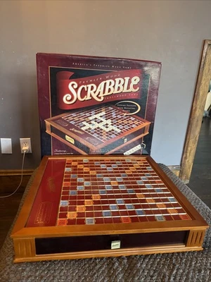 Scrabble Premiere Wood Luxury Edition With Rotating Board Excellent Condition - Image 1 of 4