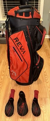New Callaway REVA Red/Black Cart Golf Bag w/ Rain Cover and (3) REVA Headcovers - Image 1 of 4