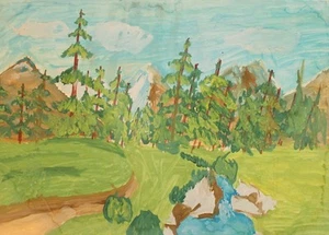 Vintage fauvist gouache painting landscape - Picture 1 of 10