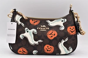 Coach Teri Schultertasche aus charakteristischem Canvas Kürbis Halloween-Druck CCE71 neu mit Etikett - Bild 1 von 18