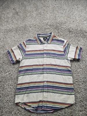 LRG Lifted Research Group Shirt Small Stripe Button Up Short Sleeve Blanket Knit - Image 1 of 4