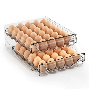 60 Eggs Organizer for Refrigerator Large Holder for Fridge Clear Container - Picture 1 of 6