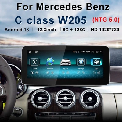 12.3" Android 13 Screen Auto CarPlay GPS for Mercedes Benz C GLC W205 2015-2018 - Image 1 of 4