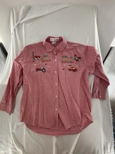 Casey Coleman besticktes Shirt Damen Medium rot weiß kariert langarm - Bild 1 von 7