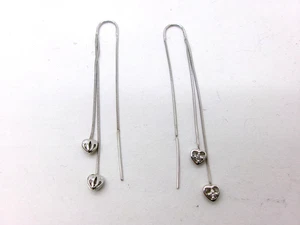 ❤️Estate Solid 14K White Gold Drop Dangle Heart - Diamond accent Earrings 2.2 gr - Picture 1 of 6