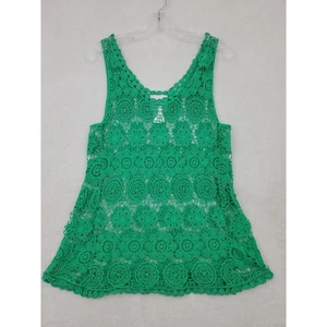 Romeo & Juliet Couture Damen kleines grünes Häkel Tank Top Boho transparent Festival - Bild 1 von 6