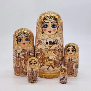 7" Nesting dolls Winter Matryoshka 5 in 1 Golden Russian dolls Handmade Ukraine - Picture 1 of 10