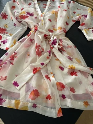 Oscar de La Renta Rare Vintage Pink Label Sheer&Satin Peignoir Robe Gown Size M - Image 1 of 4