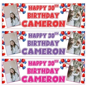 2x PERSONALISED PHOTO BANNER BANNERS BIRTHDAY CHRISTENING ANY EVENT PARTY EXPENS - Picture 1 of 6