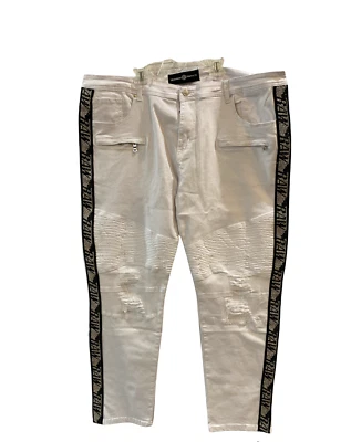 Pantalones de mezclilla Legendary Rawyalty para hombre 42x32 44x32 blancos adornados con tachuelas ajustados desgastados Foto 1 de 4
