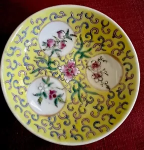 Antiguo plato chino Famille Jaune pequeño Guangxu ca 1875-1908 ROC temprano - Imagen 1 de 10