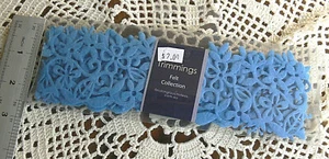 Floral FELT BRAIDS Flat BLUE Apprx 6cm Wide & 1 Metre Long 10 Colours Available - Picture 1 of 2