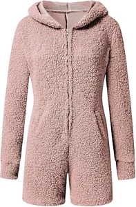 Pajamas for Women Plush Hooded Jumpsuit Casual Winter Warm Long Sleeve plus Siz - Picture 1 of 12