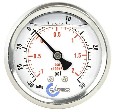 1-1/2" Vacuum Gauge Stainless Steel Case Liquid Filled, Back Mnt -30 Hg/+30 psi - Image 1 of 4