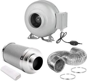 4" iPower Ventilation Inline Fan Carbon Filter Duct Thermostat Tent Grow Kit - Picture 1 of 9
