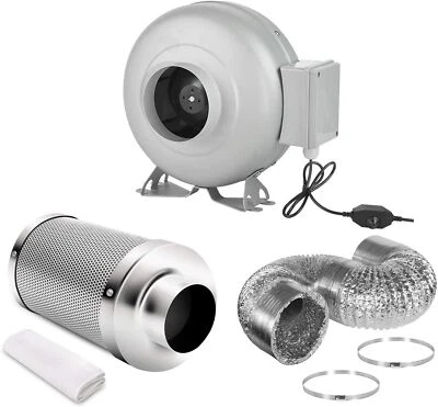 4" iPower Ventilation Inline Fan Carbon Filter Duct Thermostat Tent Grow Kit - Image 1 of 4