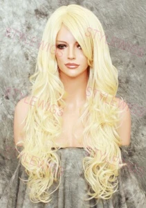 Light Blonde Long Layered Loose Curls Heat OK Human Hair Blend Wig EVAW 613 - Picture 1 of 6