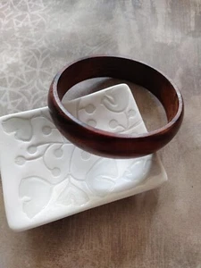 Vintage mid century natural wood bangle bracelet round domed style 2 1/2" - Picture 1 of 7