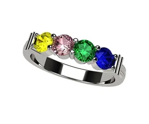 10K/14K Gold or Silver Shared Prong Mother's Ring 1–6 CZ Birthstones Jewelry - Picture 1 of 17