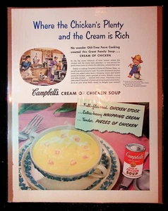 1950s Campbell's Cream of Chicken Soup Bowl Of Soup Art Vintage Print Ad - Picture 1 of 1