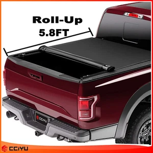 ✅5.8FT Soft Roll-Up Tonneau Cover Truck Bed For 07-13 Chevy Silverado/GMC Sierra - Picture 1 of 17