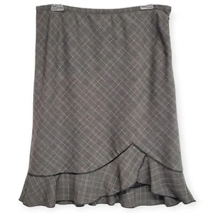 White House Black Market Womens 8 Skirt Ruffle Knee Gray Plaid Career Academia - Picture 1 of 15