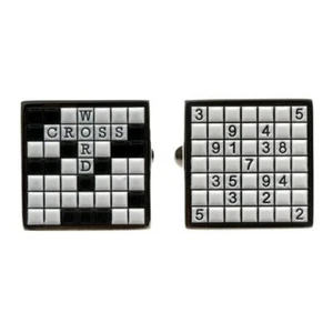 SUDOKU AND CROSSWORD PUZZLE CUFFLINKS Word Game NEW w GIFT BAG Wedding Groom - Picture 1 of 4