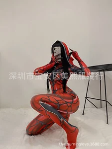 Red Venom Spider-Gwen Jumpsuit Women Cosplay Costume Halloween Prop Open Crotch - Picture 1 of 7