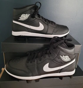 NEW AUTHENTIC AIR JORDAN 1 RETRO MCS MENS BASEBALL CLEAT "BLACK WHITE" US 9 - Picture 1 of 5