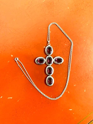 Colgante Cruz Piedra Púrpura Danecraft Vintage con Cadena Plata de Ley 24.5"  Foto 1 de 4